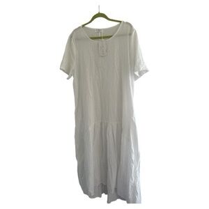 NWT Dawlface White high low dress short sleeve & side pockets size 3X